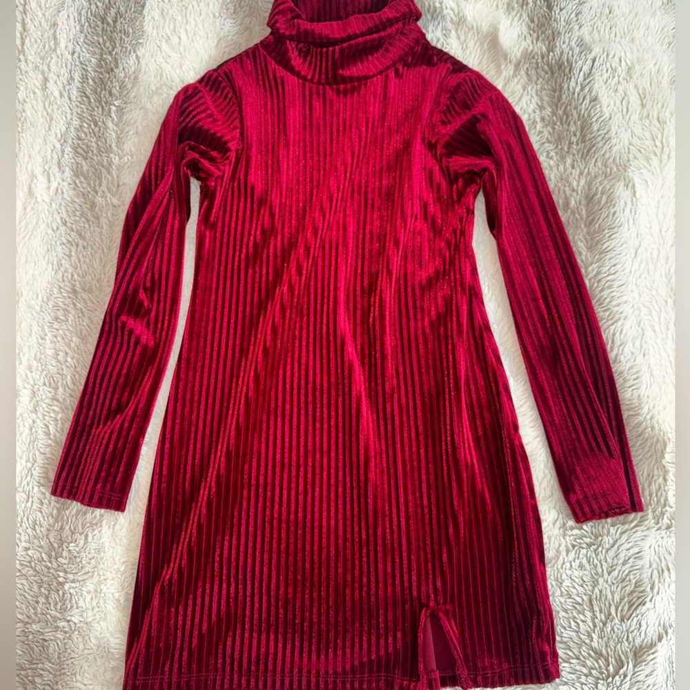 Girl’s Long Sleeve Velvet Turtleneck Dress